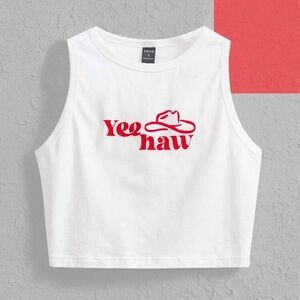 White crop top country Yeehaw SHEIN tank top with cowboy hat size large NWT